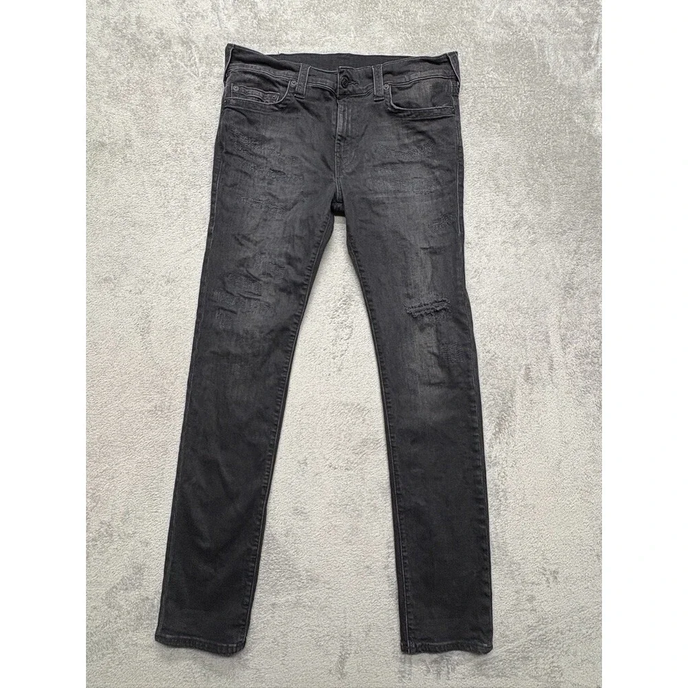True Religion Rocco Relaxed Skinny Jeans Mens Black Measured 37x33 Distressed
